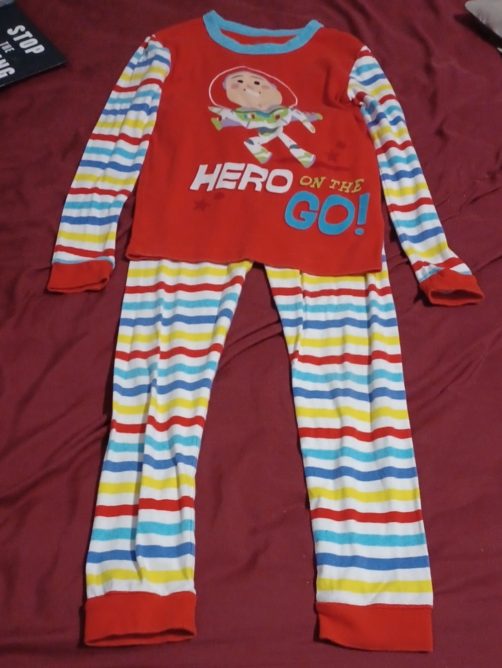 Disney Buzz Lightyear Red 'Hero On The Go' Striped Pajama Set Size 10